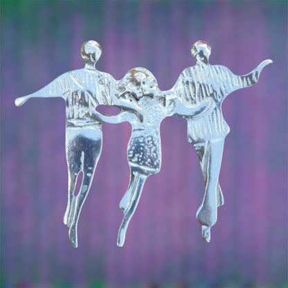 Dancing Figures Brooch, Handcast Pewter Brooch, Polished Finish