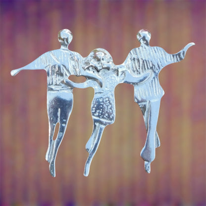 Dancing Figures Brooch, Handcast Pewter Brooch, Polished Finish