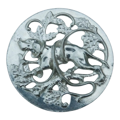 Dog Brooch (Hound in Brambles Design), Handcast Pewter Brooch, Polished Finish