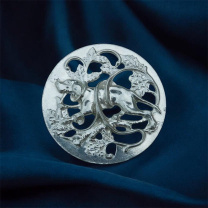 Dog Brooch (Hound in Brambles Design), Handcast Pewter Brooch, Polished Finish