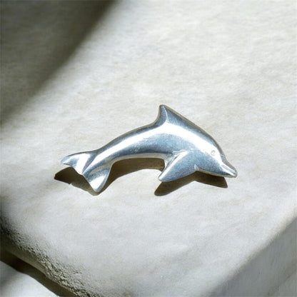 Dolphin Brooch (Leaping Dolphin Design), Handcast Pewter Brooch, Polished Finish