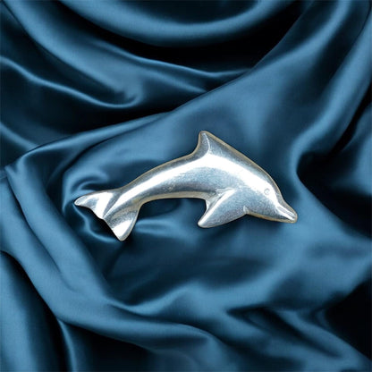 Dolphin Brooch (Leaping Dolphin Design), Handcast Pewter Brooch, Polished Finish