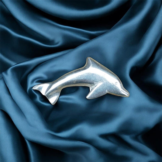 Dolphin Brooch (Leaping Dolphin Design), Handcast Pewter Brooch, Polished Finish