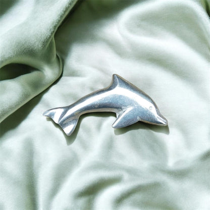 Dolphin Brooch (Leaping Dolphin Design), Handcast Pewter Brooch, Polished Finish