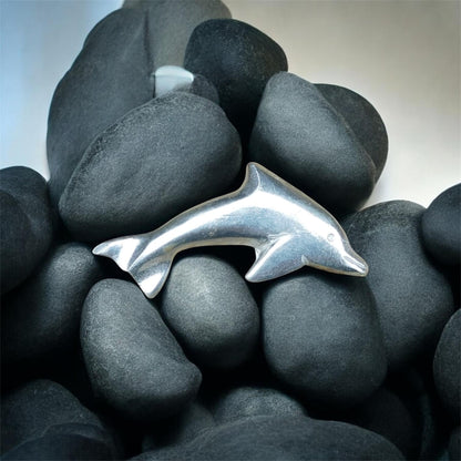 Dolphin Brooch (Leaping Dolphin Design), Handcast Pewter Brooch, Polished Finish