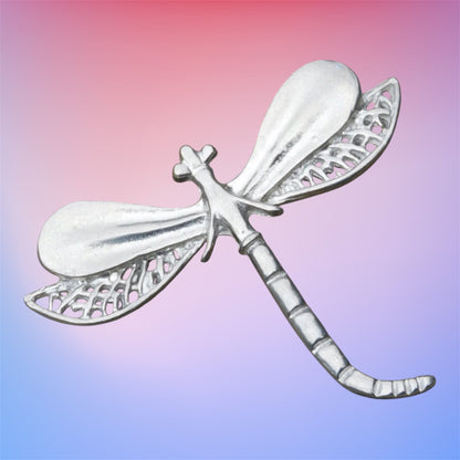 Dragonfly Brooch (Lacy Wing Design), Handcast Pewter Brooch, Polished Finish