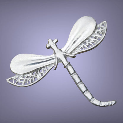 Dragonfly Brooch (Lacy Wing Design), Handcast Pewter Brooch, Polished Finish