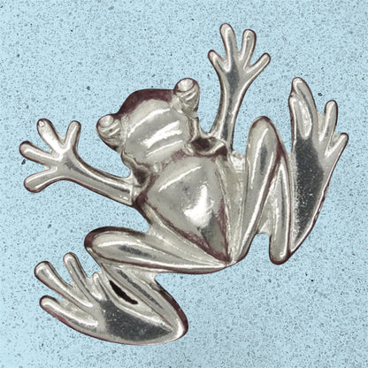 Frog Brooch (Simple Frog), Handcast Pewter Brooch, Polished Finish