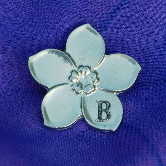 Personalised Forget-Me-Not Brooch, Handcast Pewter Brooch, Polished Finish