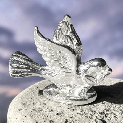 Turtle Dove Figurine, Miniature Bird, Handmade Pewter
