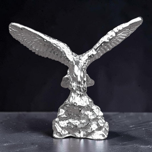 Eagle Figurine, Wings Spread Pewter Eagle Totem, Handmade Bird Collectible