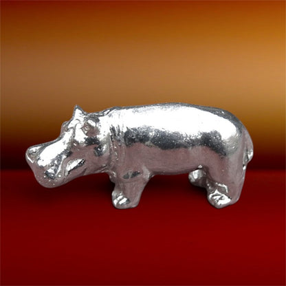 Hippo Figurine, Miniature Hippopotamus, Handmade Pewter