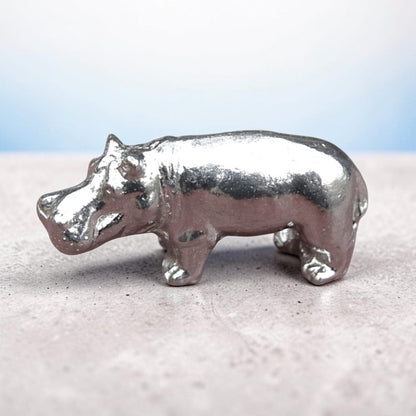 Hippo Figurine, Miniature Hippopotamus, Handmade Pewter