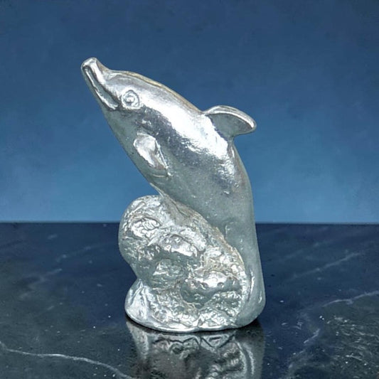 Dolphin Figurine, Miniature Pewter Dolphin Totem, Handmade Sea Life Collectible