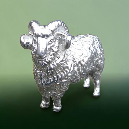 Sheep Figurine (Woolly Ram), Miniature Sheep, Handmade Pewter