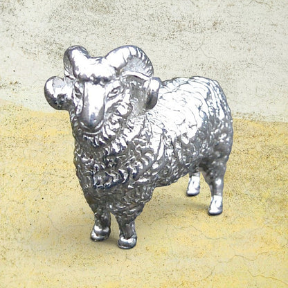 Sheep Figurine (Woolly Ram), Miniature Sheep, Handmade Pewter