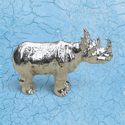 Rhino Figurine, Miniature Rhinoceros, Handmade Pewter