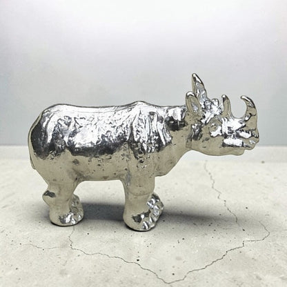 Rhino Figurine, Miniature Rhinoceros, Handmade Pewter