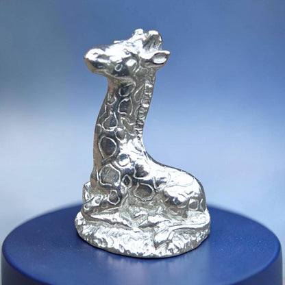 Giraffe Figurine, Sitting Giraffe, Handmade Pewter