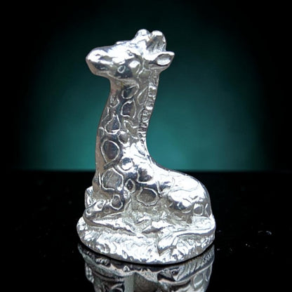 Giraffe Figurine, Sitting Giraffe, Handmade Pewter