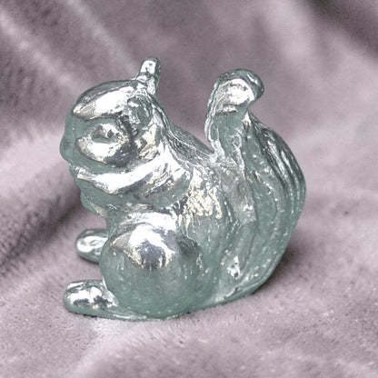 Squirrel Figurine, Miniature Squirrel, Handmade Pewter