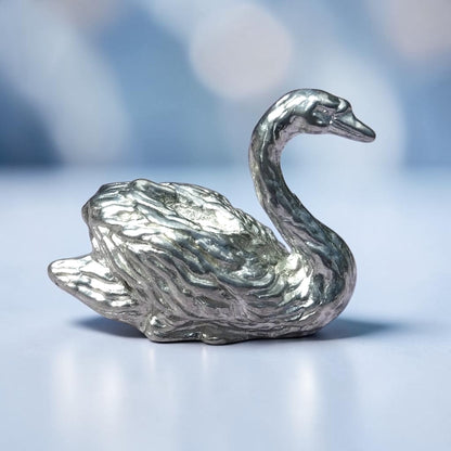Swan Figurine, Miniature Swan, Handmade Pewter