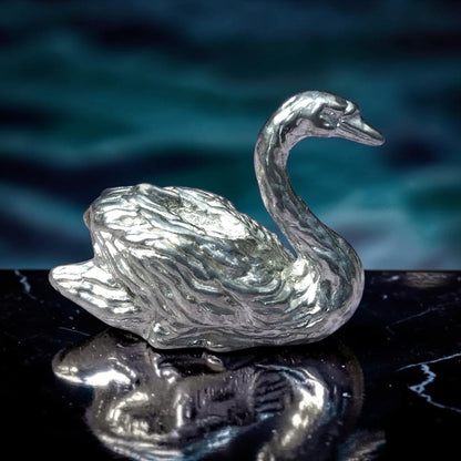 Swan Figurine, Miniature Swan, Handmade Pewter