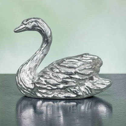 Swan Figurine, Miniature Swan, Handmade Pewter