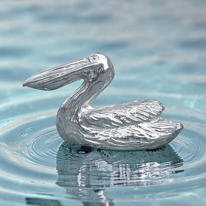 Pelican Figurine (Swimming Pelican), Miniature Pelican, Handmade Pewter