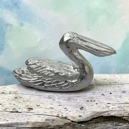 Pelican Figurine (Swimming Pelican), Miniature Pelican, Handmade Pewter