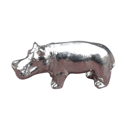 Hippo Figurine, Miniature Hippopotamus, Handmade Pewter