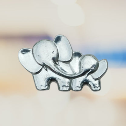 Elephant Brooch (Mother and Baby), Handcast Pewter, Polished Finish