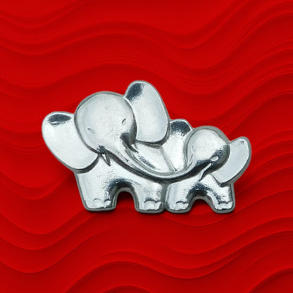 Elephant Brooch (Mother and Baby), Handcast Pewter, Polished Finish