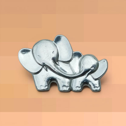Elephant Brooch (Mother and Baby), Handcast Pewter, Polished Finish