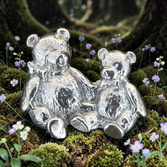 Teddy Bear Brooch, Handcast Pewter, Polished Finish