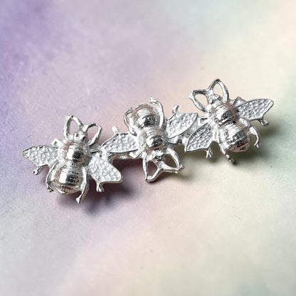 Bee Brooch (Bees Side by Side), Handcast Pewter, Polished Finish