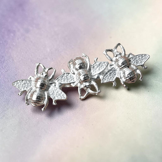 Bee Brooch (Bees Side by Side), Handcast Pewter, Polished Finish