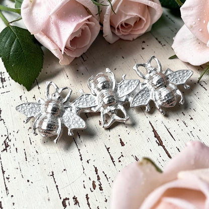 Bee Brooch (Bees Side by Side), Handcast Pewter, Polished Finish