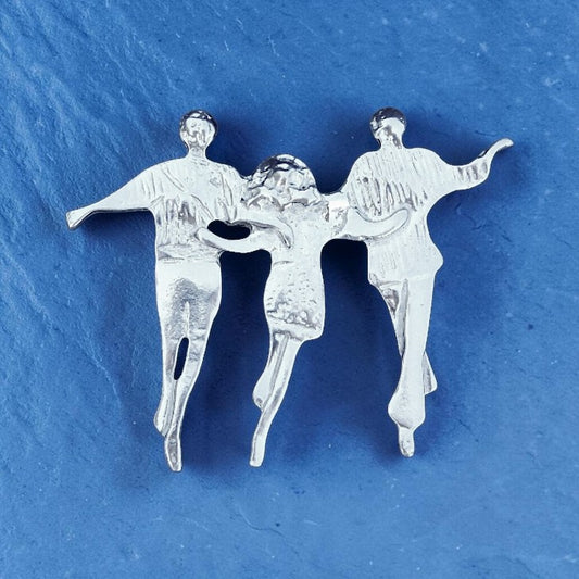 Dancing Figures Brooch, Handcast Pewter Brooch, Polished Finish