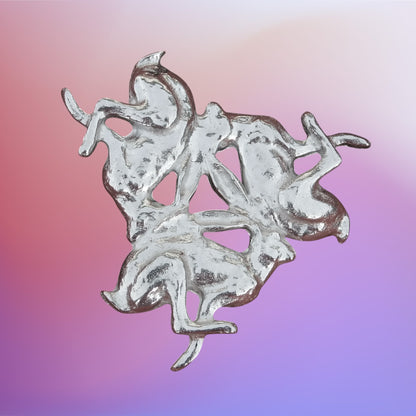 Three Hares Brooch (Anticlockwise), Handcast Pewter, Polished Finish