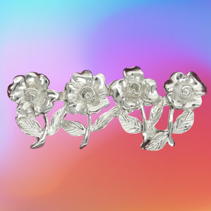 Forget-Me-Not Brooch (Four Flowers Design), Handcast Pewter Brooch, Polished Finish