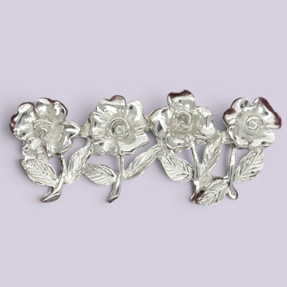 Forget-Me-Not Brooch (Four Flowers Design), Handcast Pewter Brooch, Polished Finish
