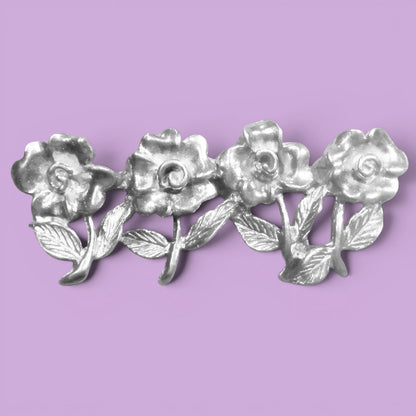 Forget-Me-Not Brooch (Four Flowers Design), Handcast Pewter Brooch, Polished Finish