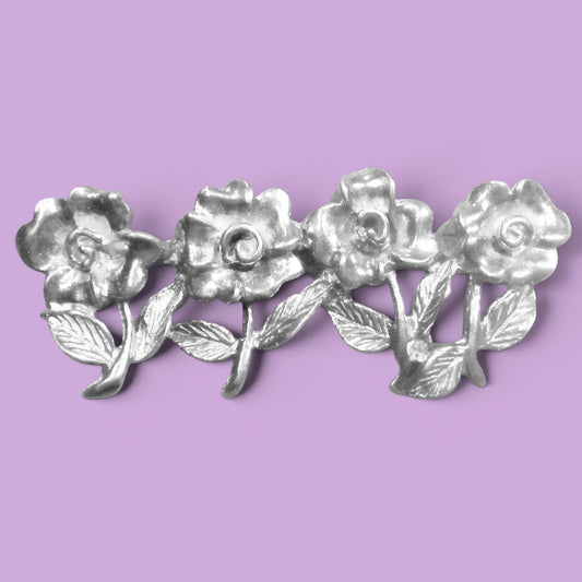 Forget-Me-Not Brooch (Four Flowers Design), Handcast Pewter Brooch, Polished Finish