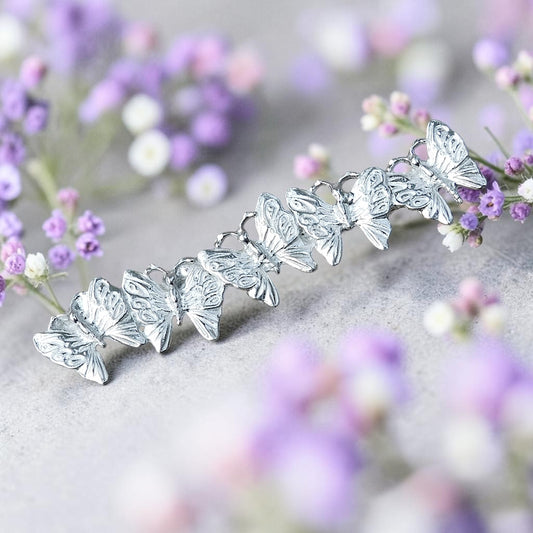 Butterfly Brooch (Five Butterflies Design), Handcast Pewter Brooch, Polished Finish
