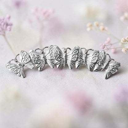 Butterfly Brooch (Five Butterflies Arc Design), Handcast Pewter Brooch, Polished Finish