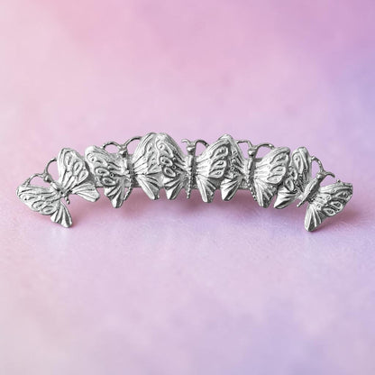 Butterfly Brooch (Five Butterflies Arc Design), Handcast Pewter Brooch, Polished Finish