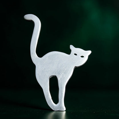 Cat Brooch, (Stretching Design), Handcast Pewter, Polished Finish