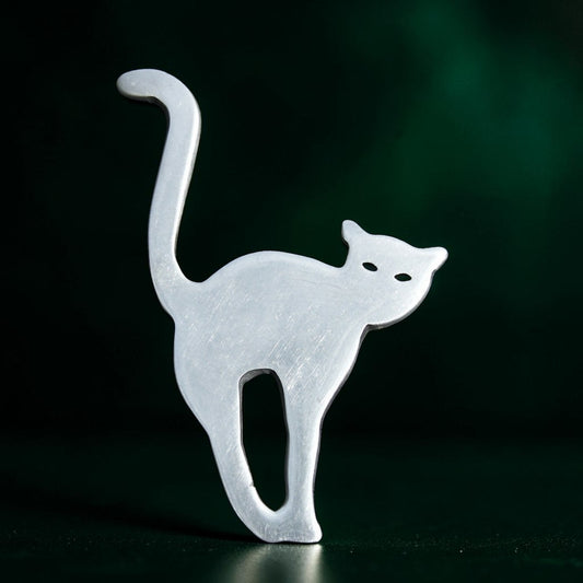 Cat Brooch, (Stretching Design), Handcast Pewter, Polished Finish