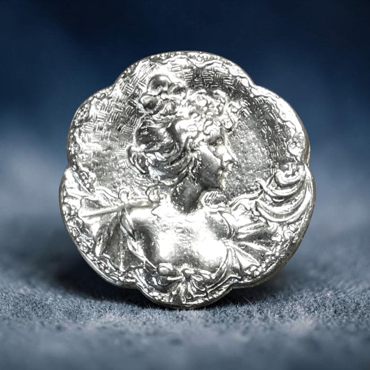 Art Nouveau Brooch, Round, Handcast Pewter, Polished Finish
